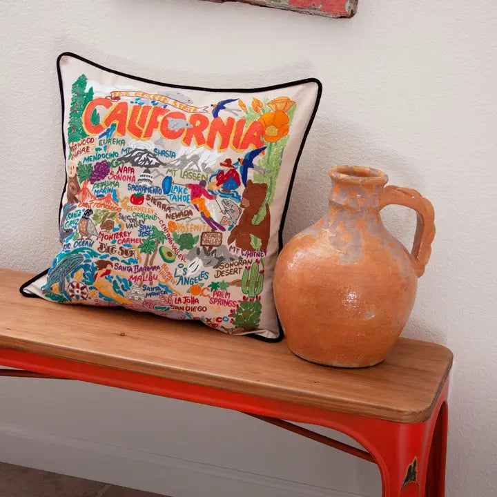 California Hand-Embroidered Pillow