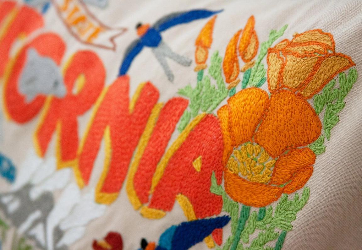 California Hand-Embroidered Pillow