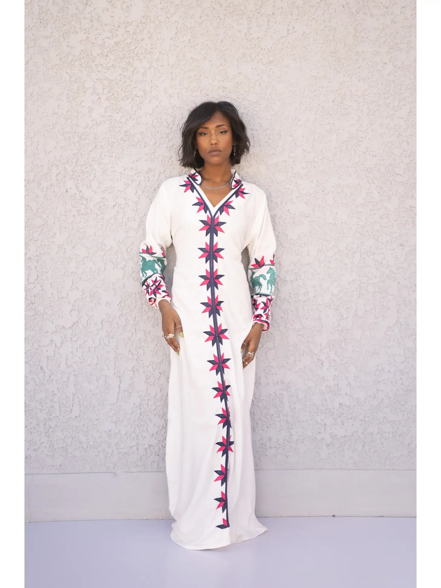 White Embroidered Cotton Caftan