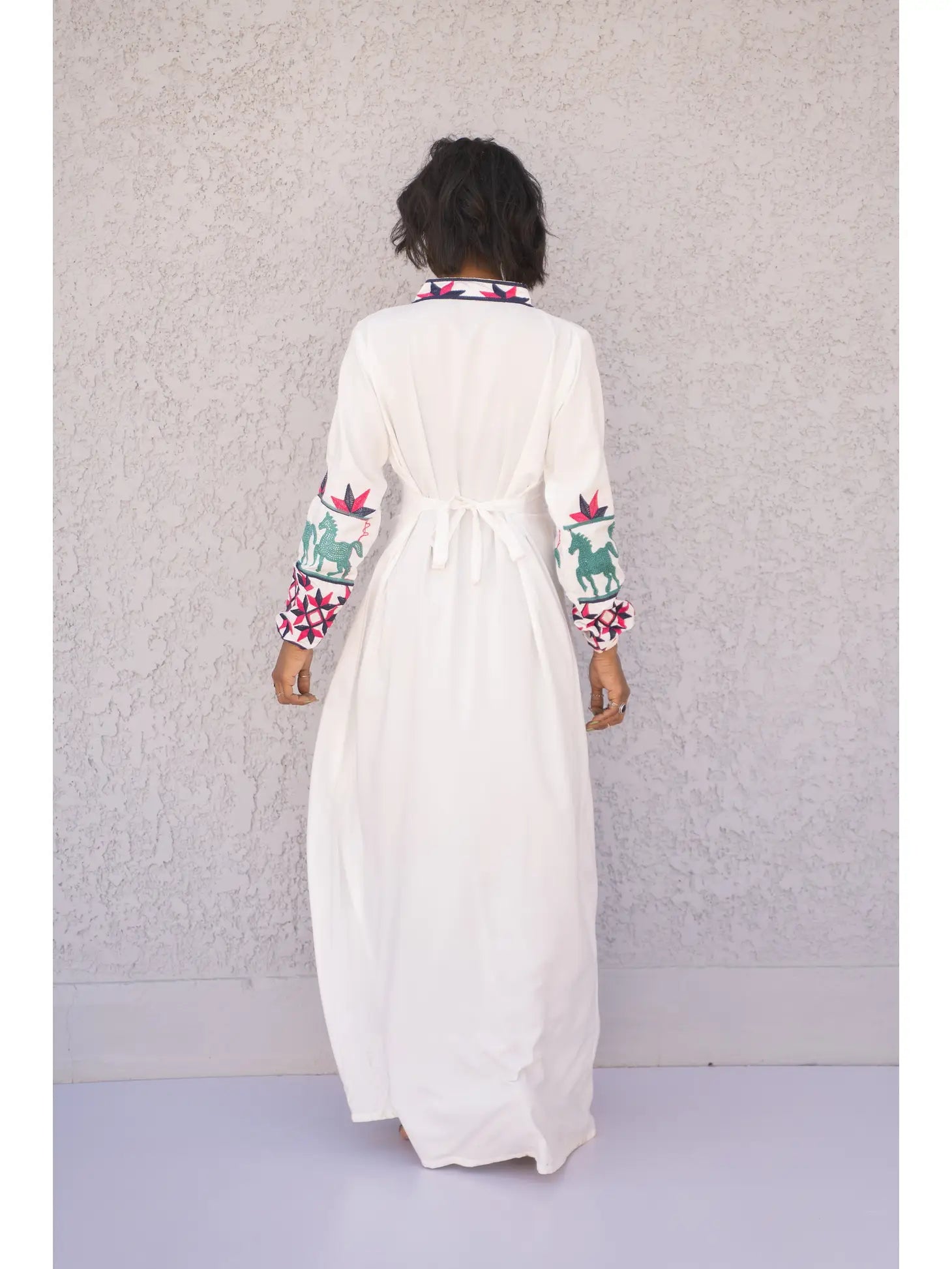 White Embroidered Cotton Caftan