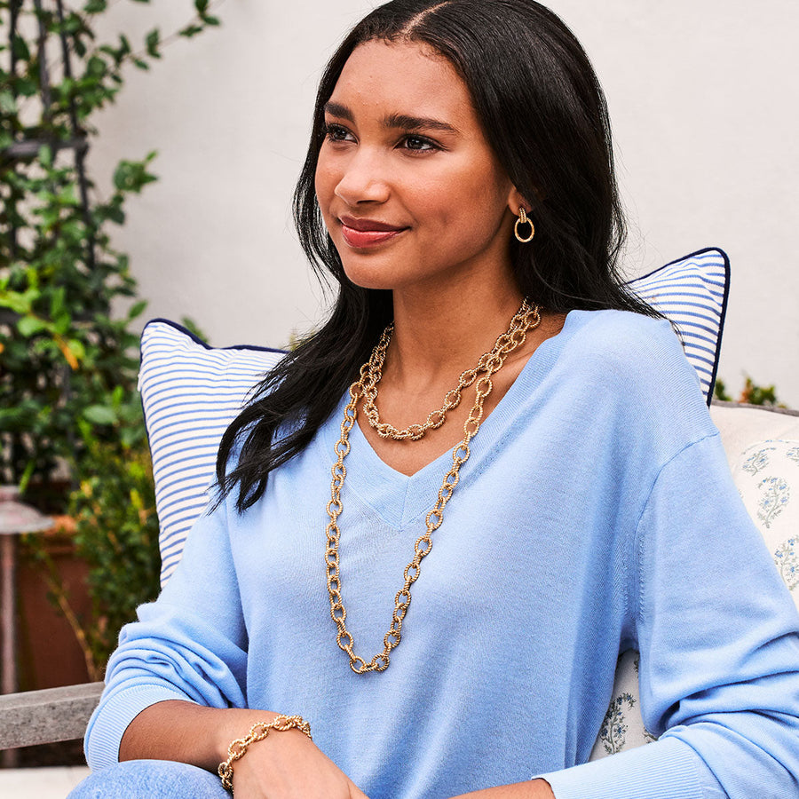 Cleopatra Regal Link Earrings, view 2, styled