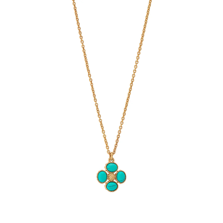 Clover Double Sided Charm Necklace Turq