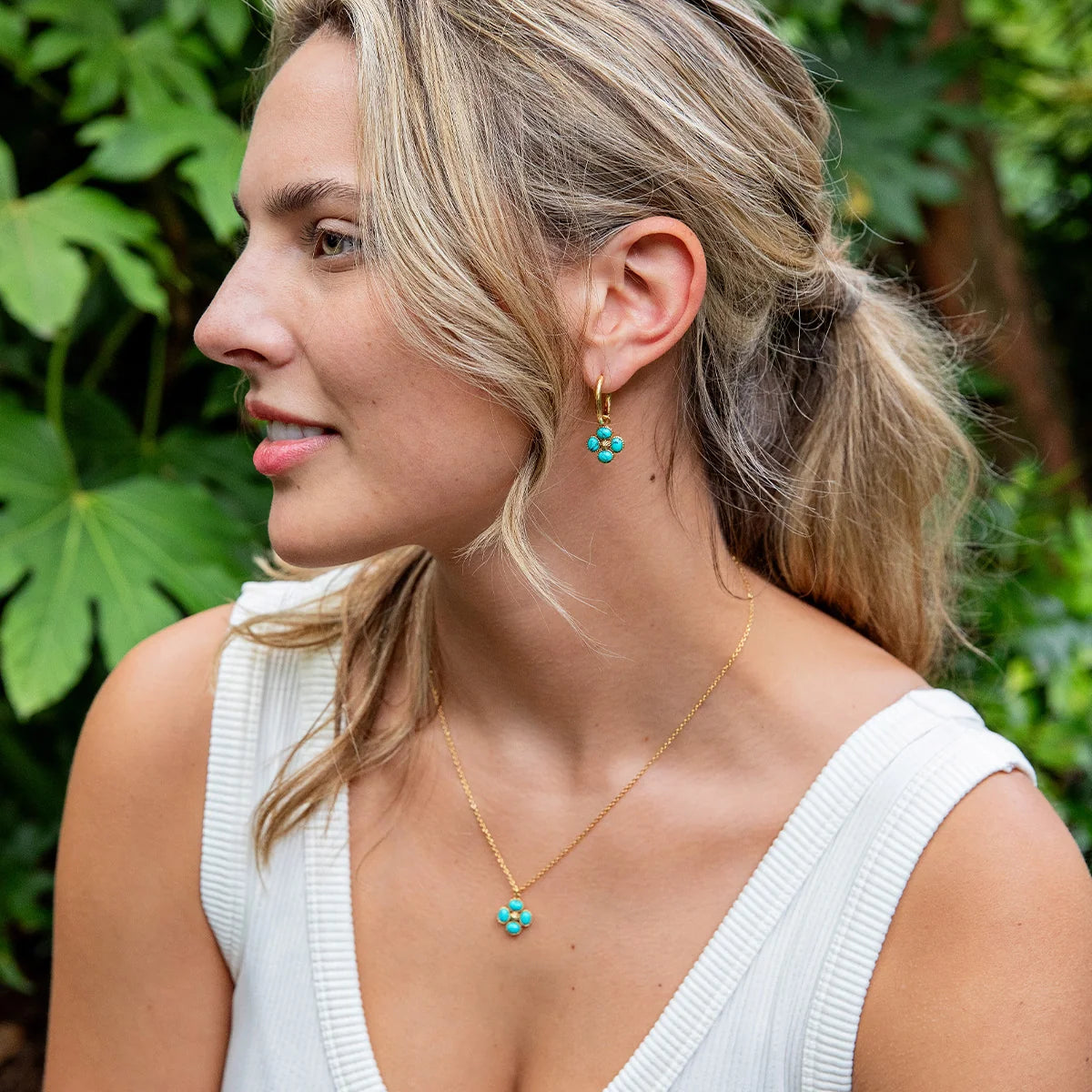 Clover Hoop Earrings Turquoise