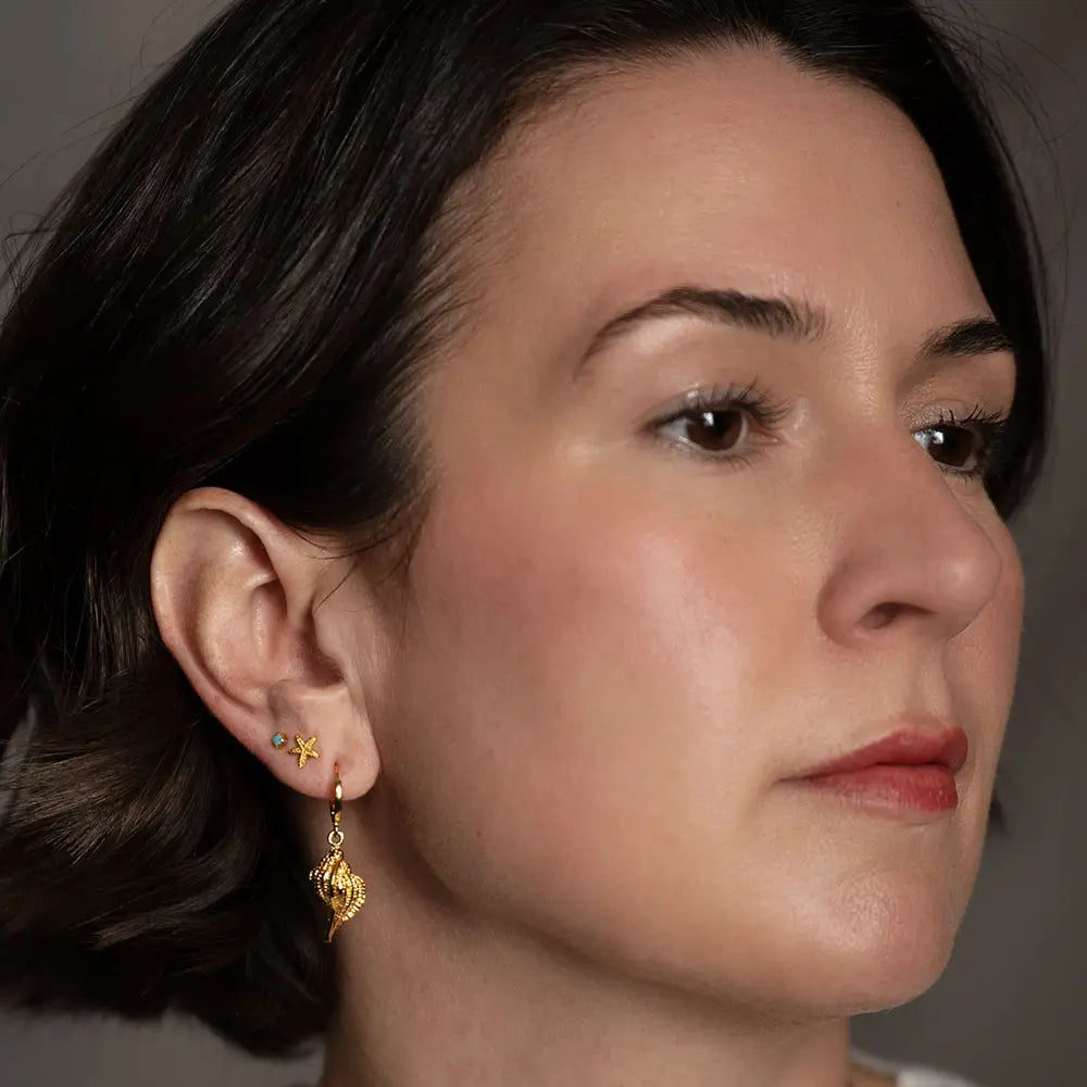 Conch Shell Huggie Hoop Earrings, view 2