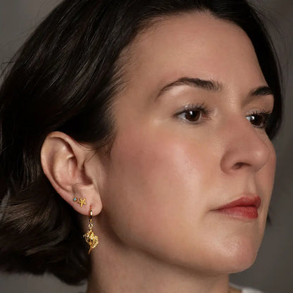 Conch Shell Huggie Hoop Earrings, view 2