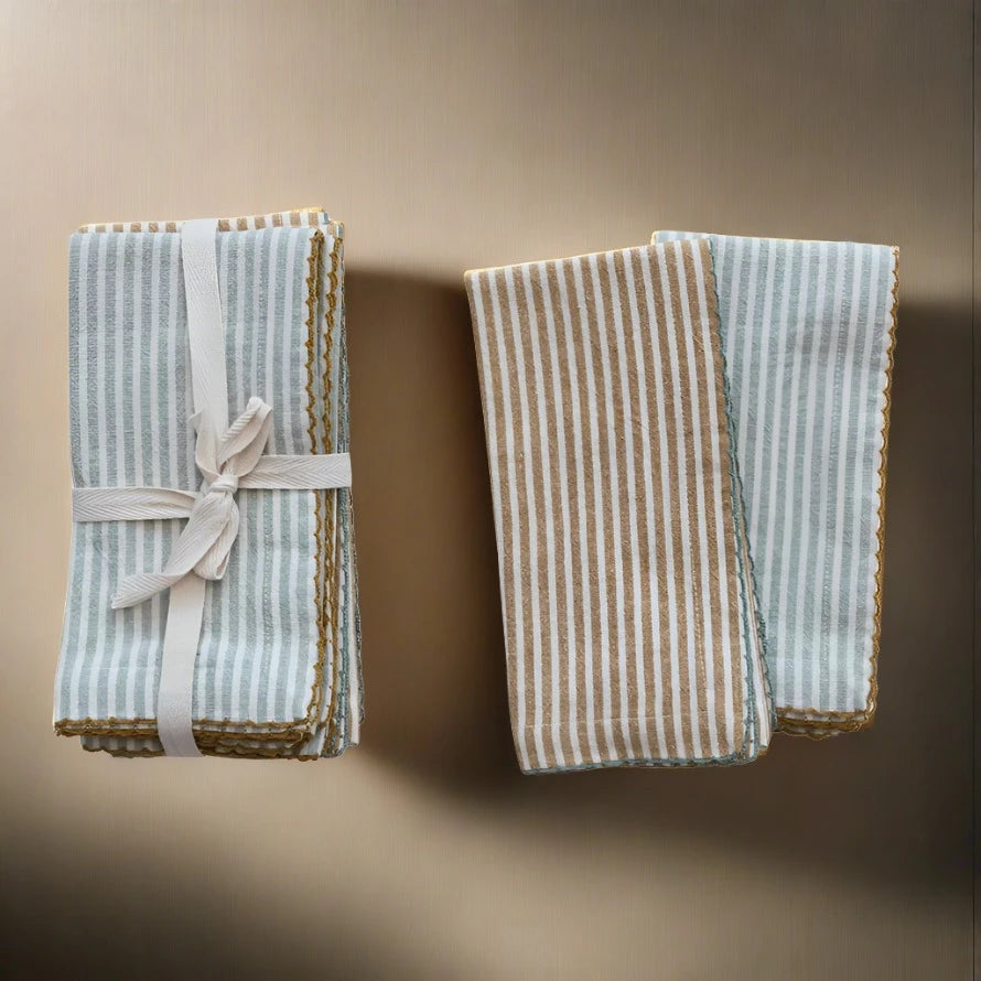 Cotton Napkins w/ Gray/Mustard Stripes, Set/4