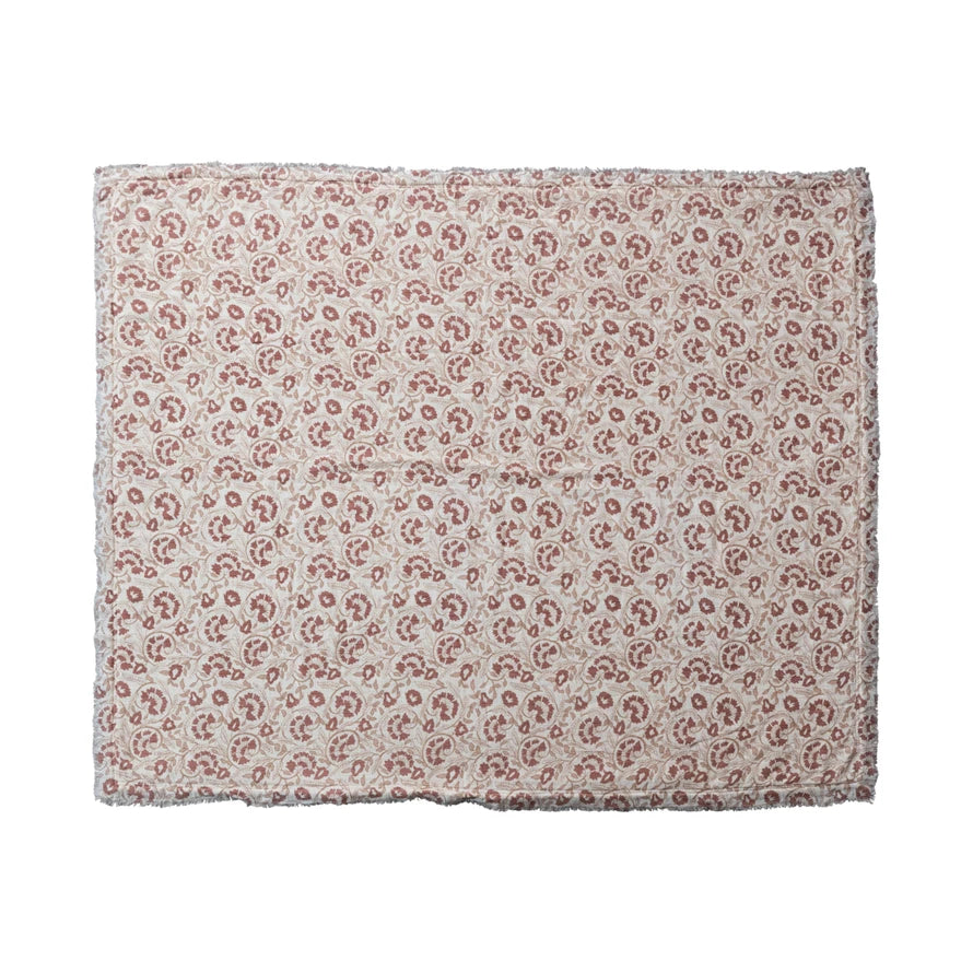 Cotton Printed Throw w/ Sherpa Back