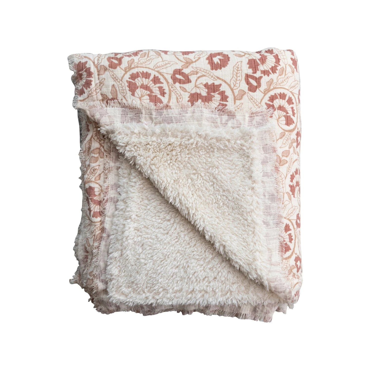 Cotton Printed Throw w/ Sherpa Back