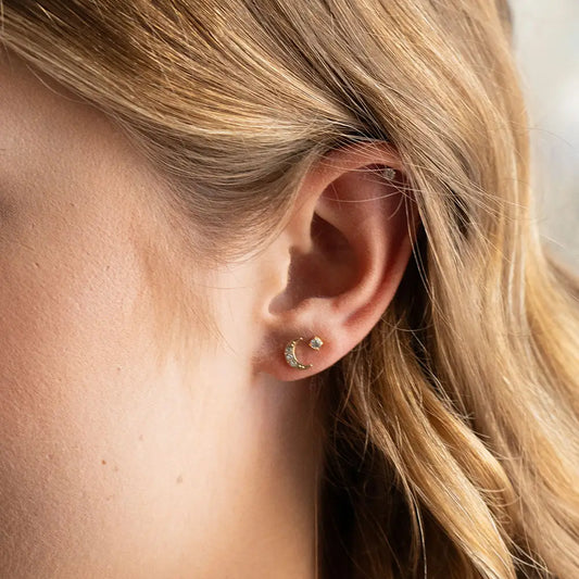 Crescent Moon Crystal Stud Earrings