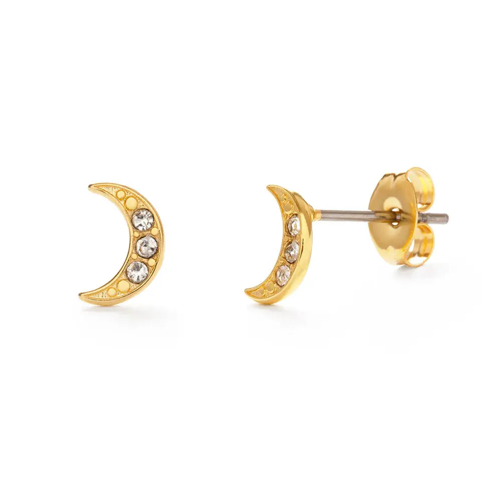 Crescent Moon Crystal Stud Earrings