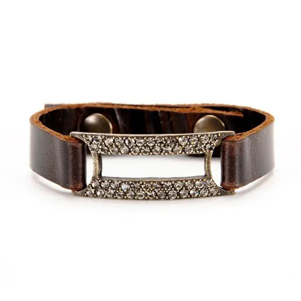 Crystal Rectangle Leather Bracelet