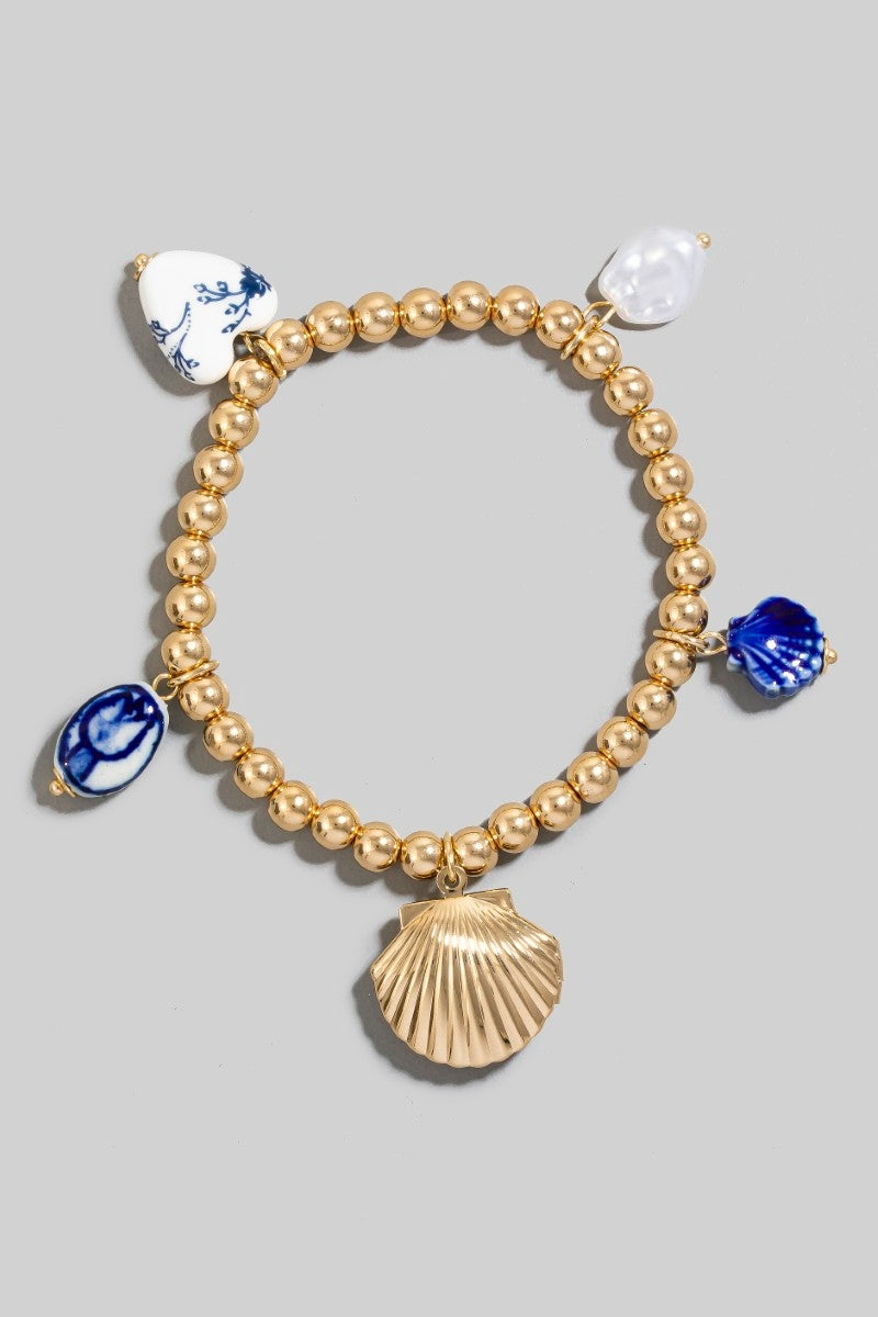Ceramic, Shell, Pearl Charms Beaded Bracelet