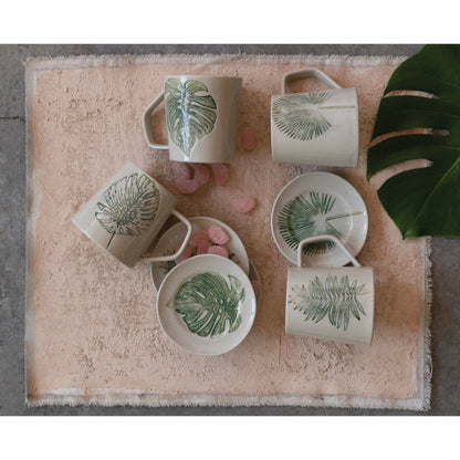 Stoneware Mug Debossed Leaf