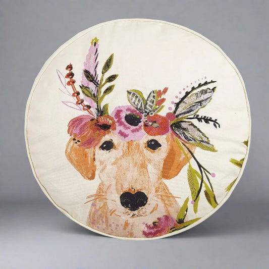 Floral Labrador Dog Embroidered Pillow