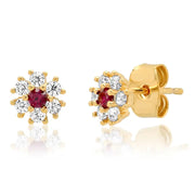 Flower Stud Earrings Red
