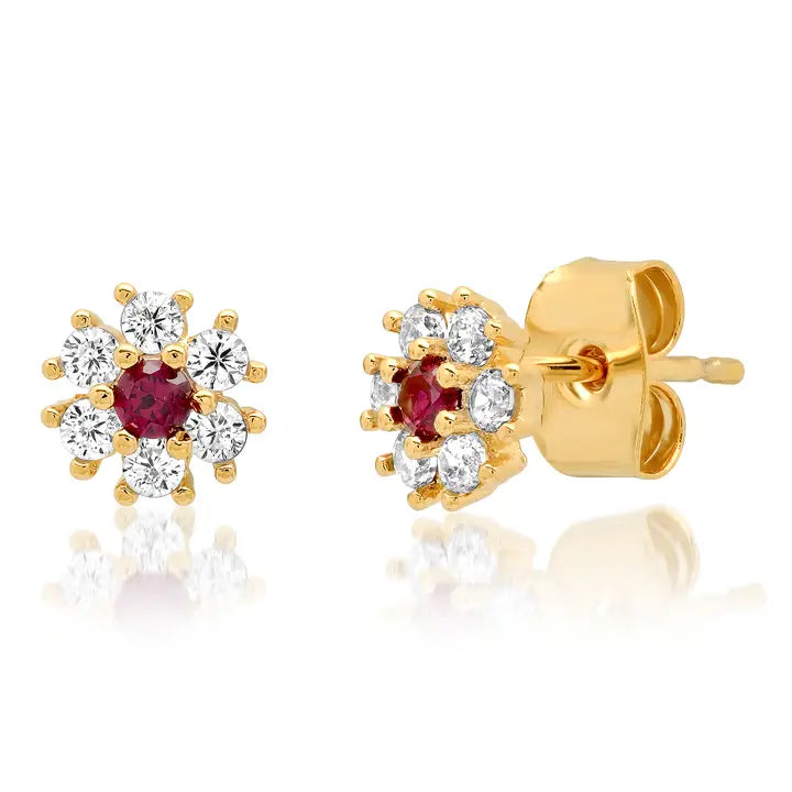 Flower Stud Earrings Red