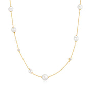 Gold Asymmetric Shell Pearl Station Necklace