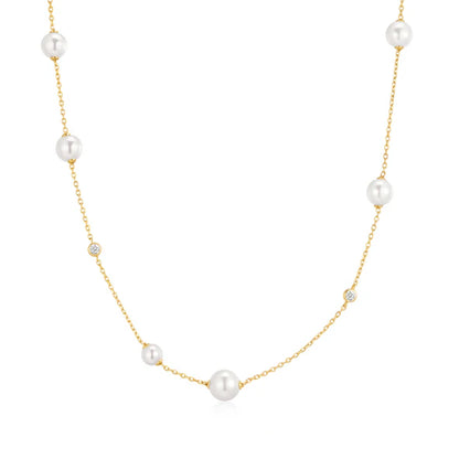Gold Asymmetric Shell Pearl Station Necklace