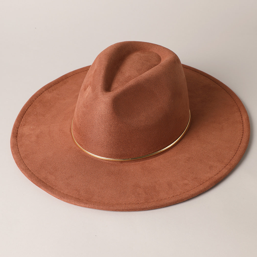 Gold Belt Suede Feel Fedora Hat