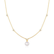 Gold Bezel-Set Station Necklace with Shell Pearl Pendant