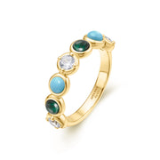 Gold Bezel Malachite and Turquoise Ring