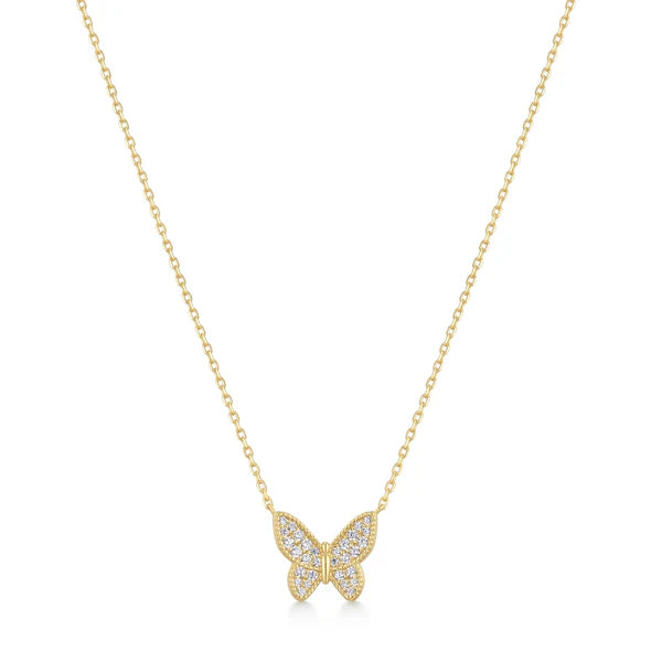 Gold Butterfly Pavé Necklace