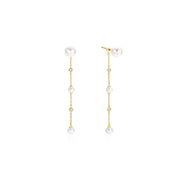 Gold Cascade Shell Pearl Station Drop Stud Earrings