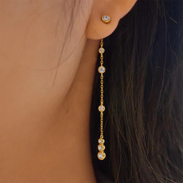 Gold Cascade Station Drop Stud Earrings, view 2