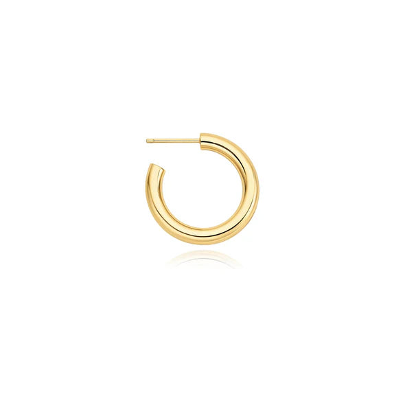 Gold Classic Tube Medium Huggie Hoop Earrings, view 3
