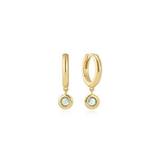 Gold Dangling Mint Green Huggie Hoop Earrings