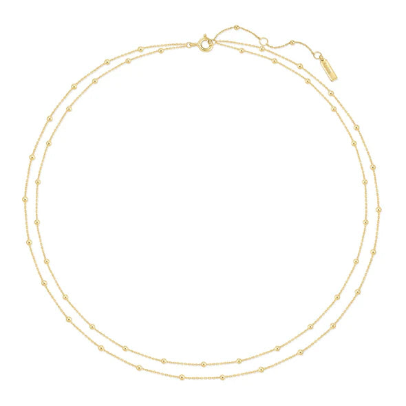 Gold Double Chain Bead Station Necklace