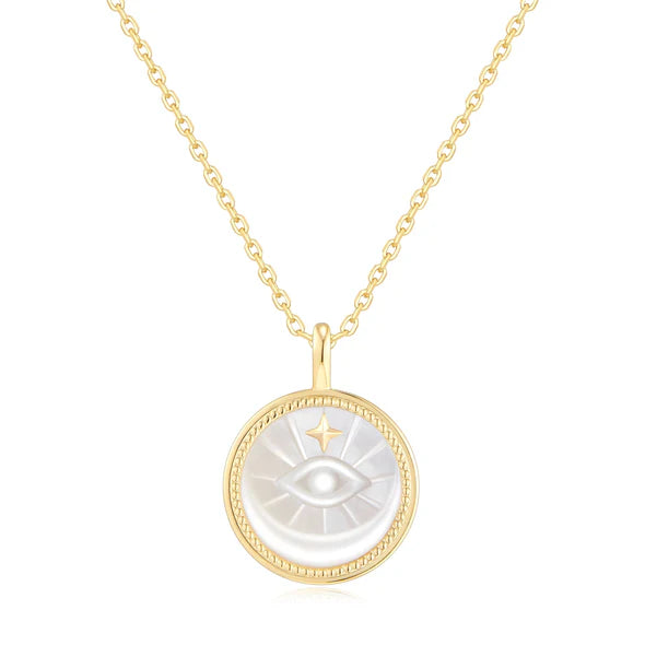 Gold Evil Eye Mother-of-Pearl Medallion Necklace