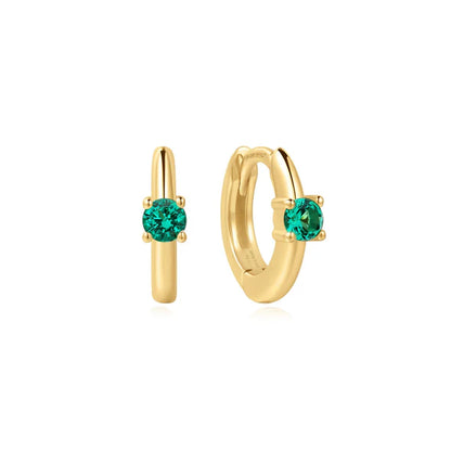 Gold Green Huggie Hoop Earrings