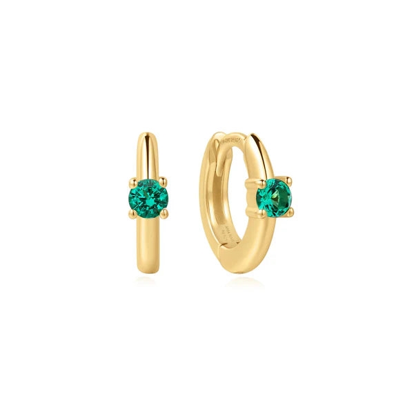 Gold Green Huggie Hoop Earrings