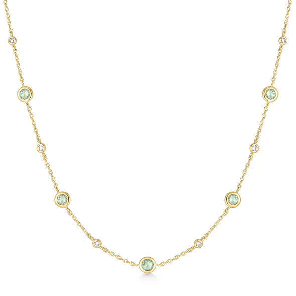 Gold Mint Green Station Necklace