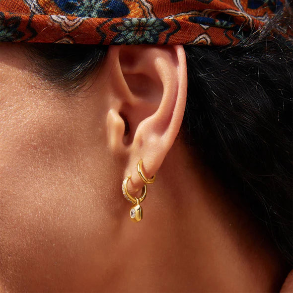 Gold Modern Bezel-Set Huggie Hoop Earrings, view 2