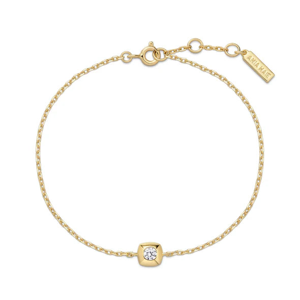 Gold Modern Bezel-Set Solitaire Bracelet, view 3