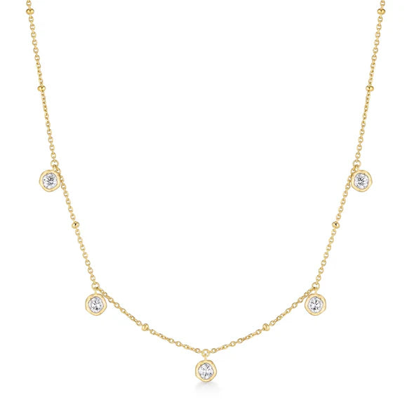 Gold Molten Bezel-Set Droplet Station Necklace