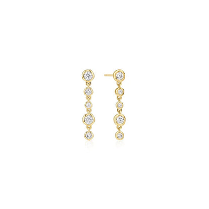 Gold Molten Cascade Bezel-Set Drop Stud Earrings