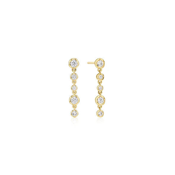 Gold Molten Cascade Bezel-Set Drop Stud Earrings