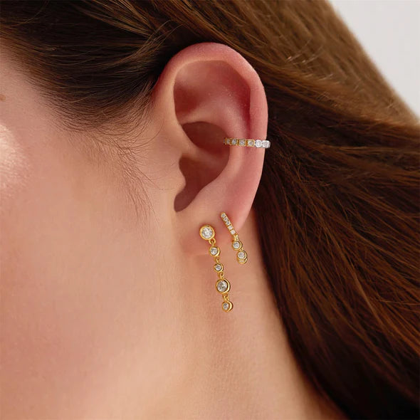 Gold Molten Cascade Bezel-Set Drop Stud Earrings