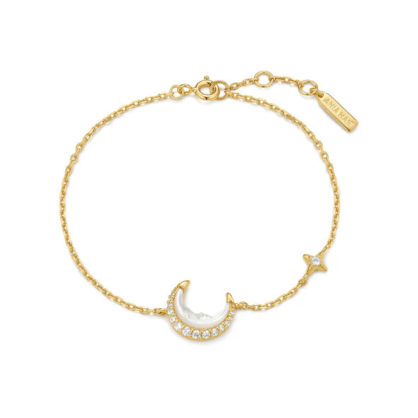Gold Mother-of-Pearl Crescent Moon Bracelet, view 3