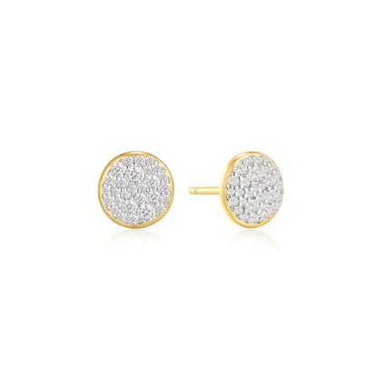 Gold Pavé Disc Stud Earrings