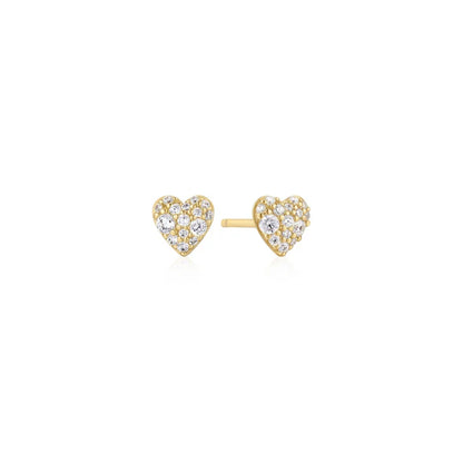 Gold Pavé Heart Stud Earrings