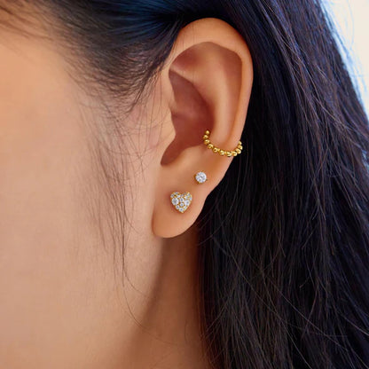Gold Pavé Heart Stud Earrings, view 2