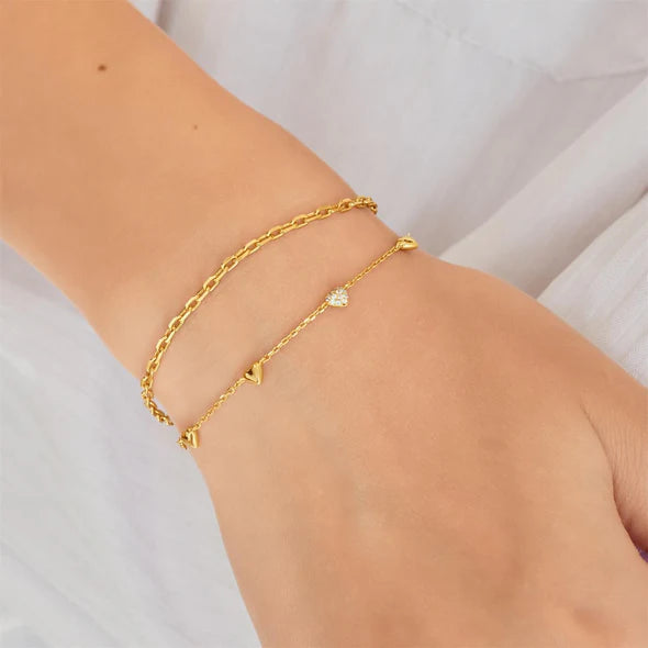 Gold Pavé Puffed Heart Station Bracelet