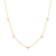 Gold Pavé Puffed Heart Station Necklace