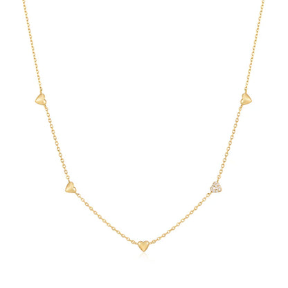 Gold Pavé Puffed Heart Station Necklace