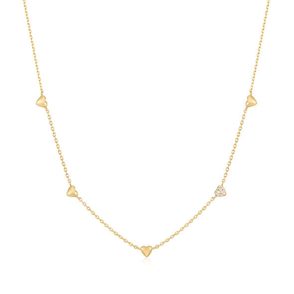 Gold Pavé Puffed Heart Station Necklace