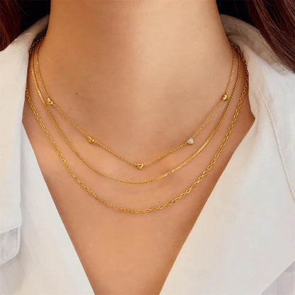 Gold Pavé Puffed Heart Station Necklace, view 2